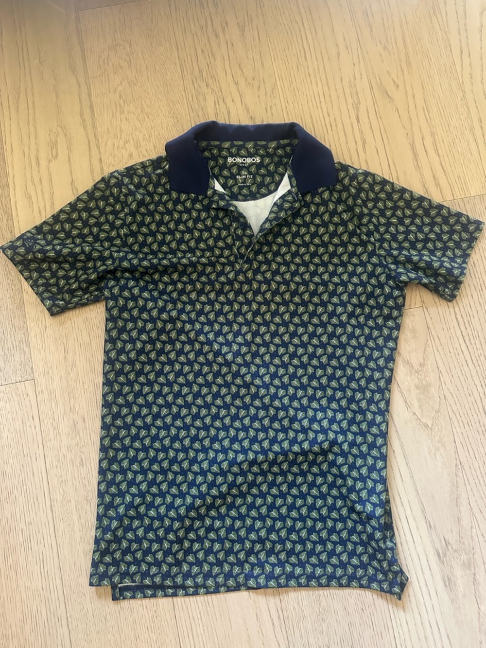 Men's Short Sleeve Navy & Green Patterned Shirt